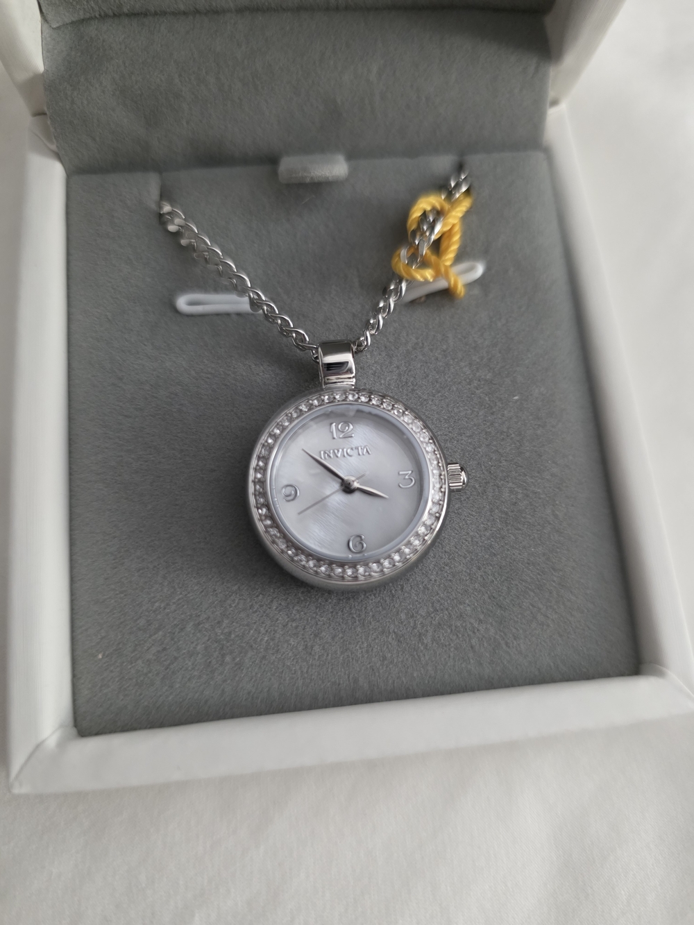 Invicta Mini Angel Mother of Pearl Watch Pendant 22mm Necklace - Silver